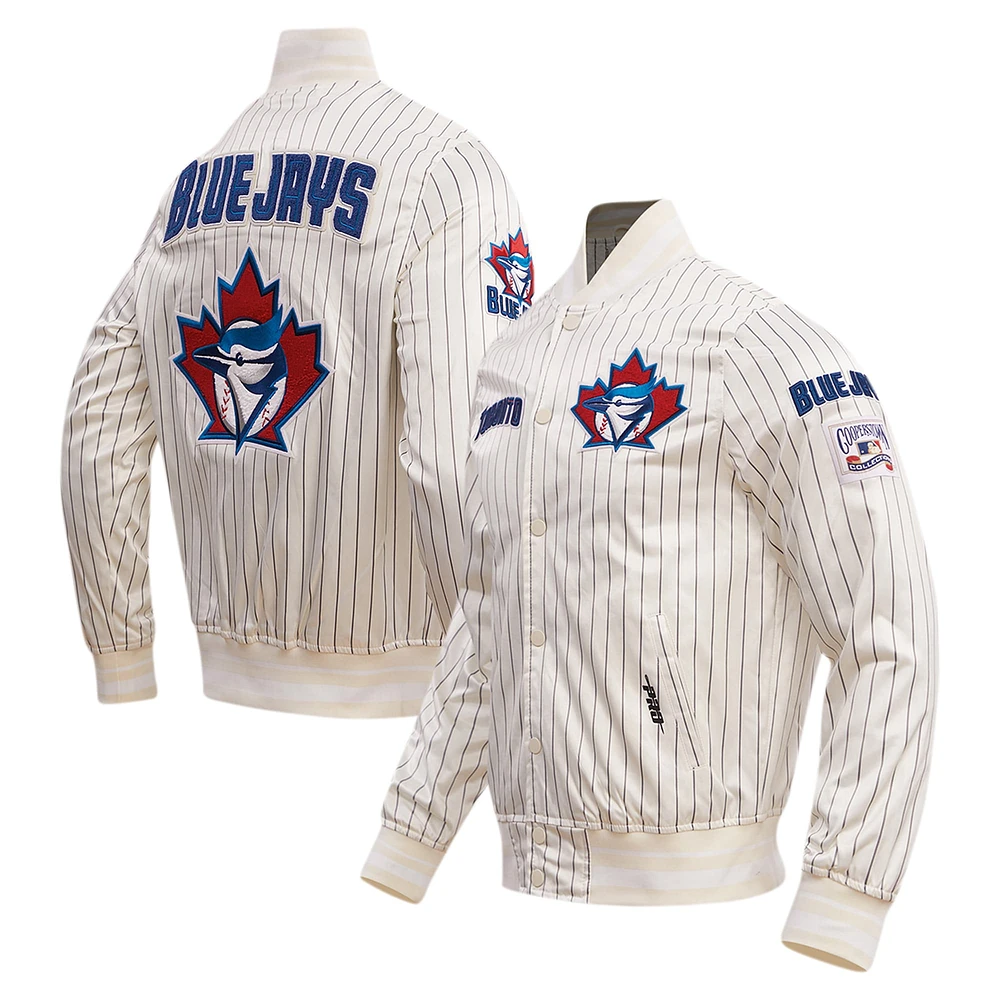 Veste Pro Standard crème pour hommes des Blue Jays de Toronto Cooperstown Collection Pinstripe Retro Classic Satin Full-Snap Jacket