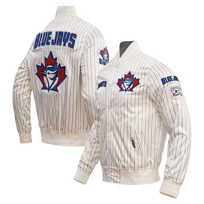 Men's Pro Standard Cream Toronto Blue Jays Cooperstown Collection Pinstripe Retro Classic Satin Full-Snap Jacket