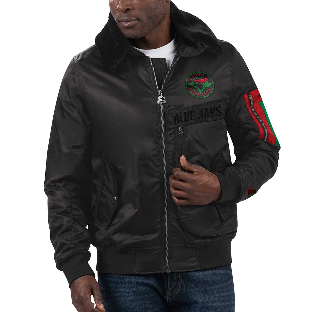 Veste pour homme Starter x Ty Mopkins Black Toronto Blue Jays Mois de l'histoire des Noirs en satin - à glissière pleine longueur