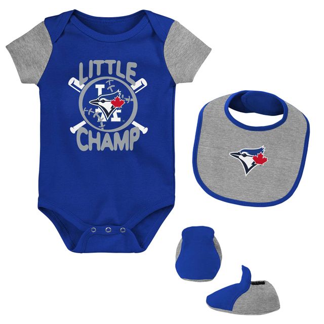 Nouveau-né et bébé bleu/gris chiné Blue Jays de Toronto Little Champ - Ensemble bavoir bottillons