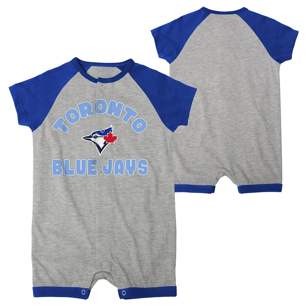 Barboteuse à boutons-pression Raglan Extra Base Hit des Blue Jays de Toronto gris chiné pour nouveau-nés et nourrissons