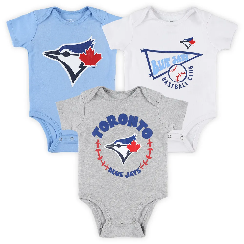 Ensemble de 3 bodys bleu poudré/blanc/gris chiné Toronto Blue Jays Biggest Little Fan pour nouveau-nés et nourrissons