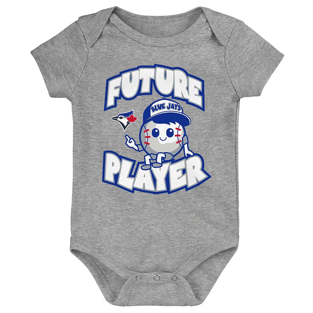 Newborn & Infant Royal/White/Heathered Gray Toronto Blue Jays Minor League Player - Three-Pack Bodysuit Set