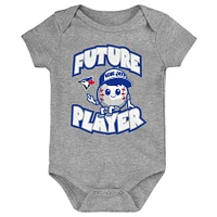 Newborn & Infant Royal/White/Heathered Gray Toronto Blue Jays Minor League Player - Three-Pack Bodysuit Set