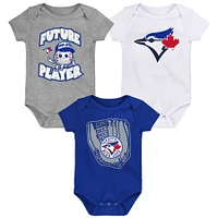 Nouveau-né et nourrisson Royal/Blanc/Gris chiné Toronto Blue Jays Minor League Player - Ensemble de trois bodys