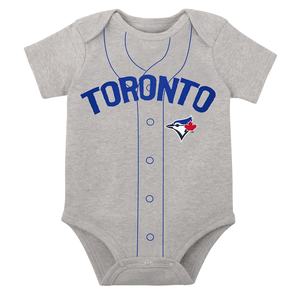 Newborn & Infant White/Heather Gray Toronto Blue Jays Little Slugger Two-Pack Bodysuit Set