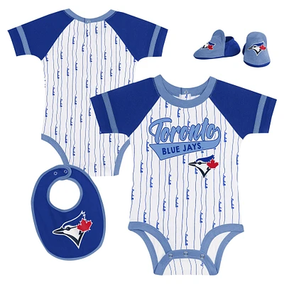 Newborn & Infant White Toronto Blue Jays Base Hitter Bodysuit, Bib Bootie Set