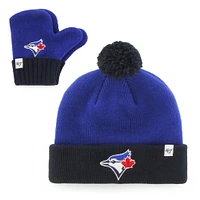 Ensemble bonnet à revers Bam Bam en tricot avec pompon et mitaines pour tout-petit des Royal Toronto Blue Jays '47