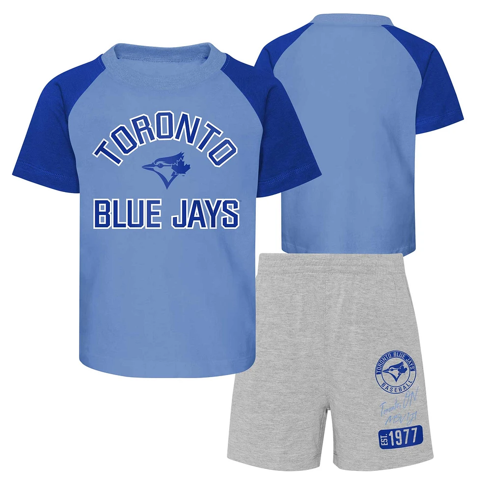 Toddler Powder Blue/Heather Gray Toronto Blue Jays Groundout Baller Raglan - T-Shirt & Shorts Set