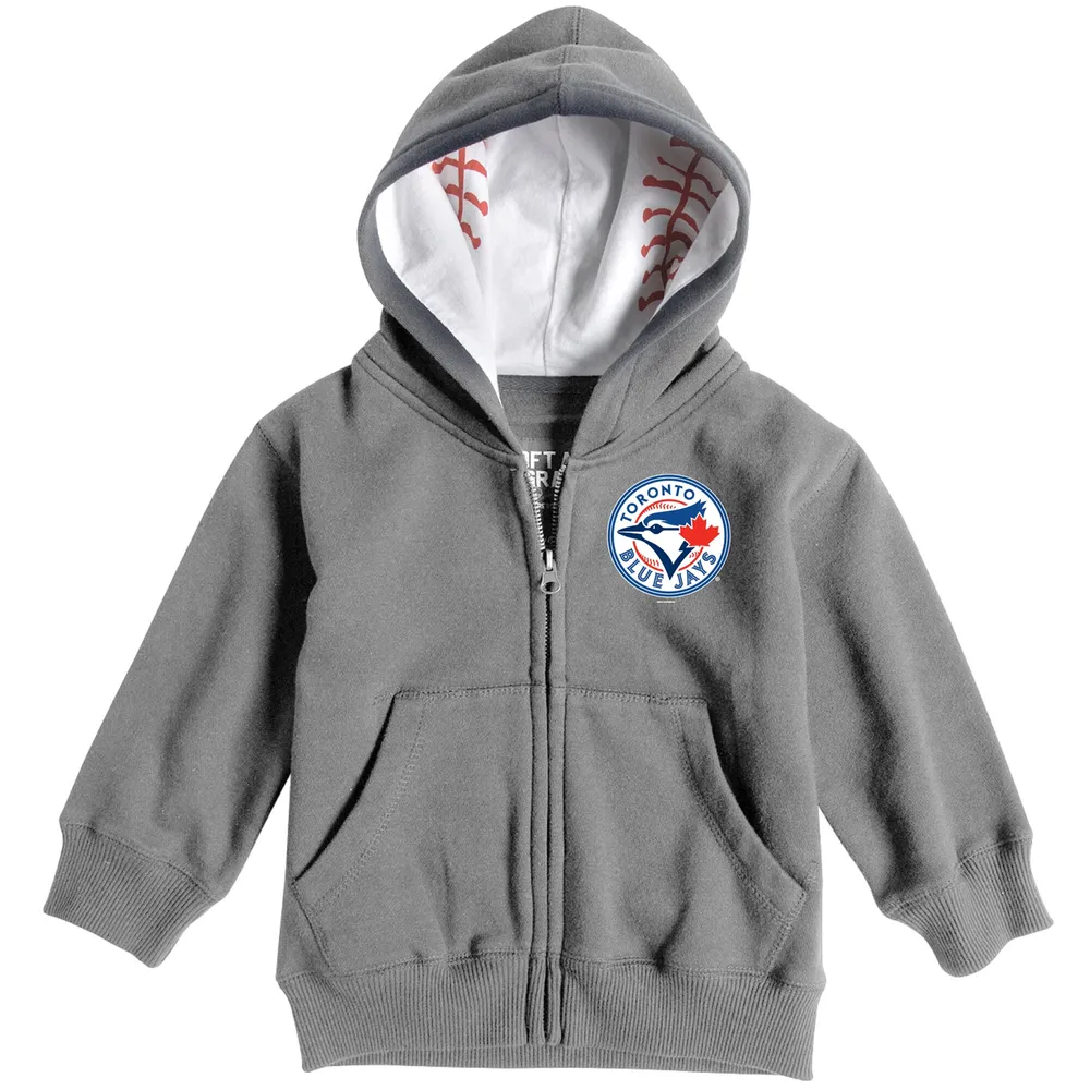 Chandail à capuchon glissière pleine longueur imprimé baseball des Blue Jays de Toronto gris chiné doux comme un raisin pour tout-petit