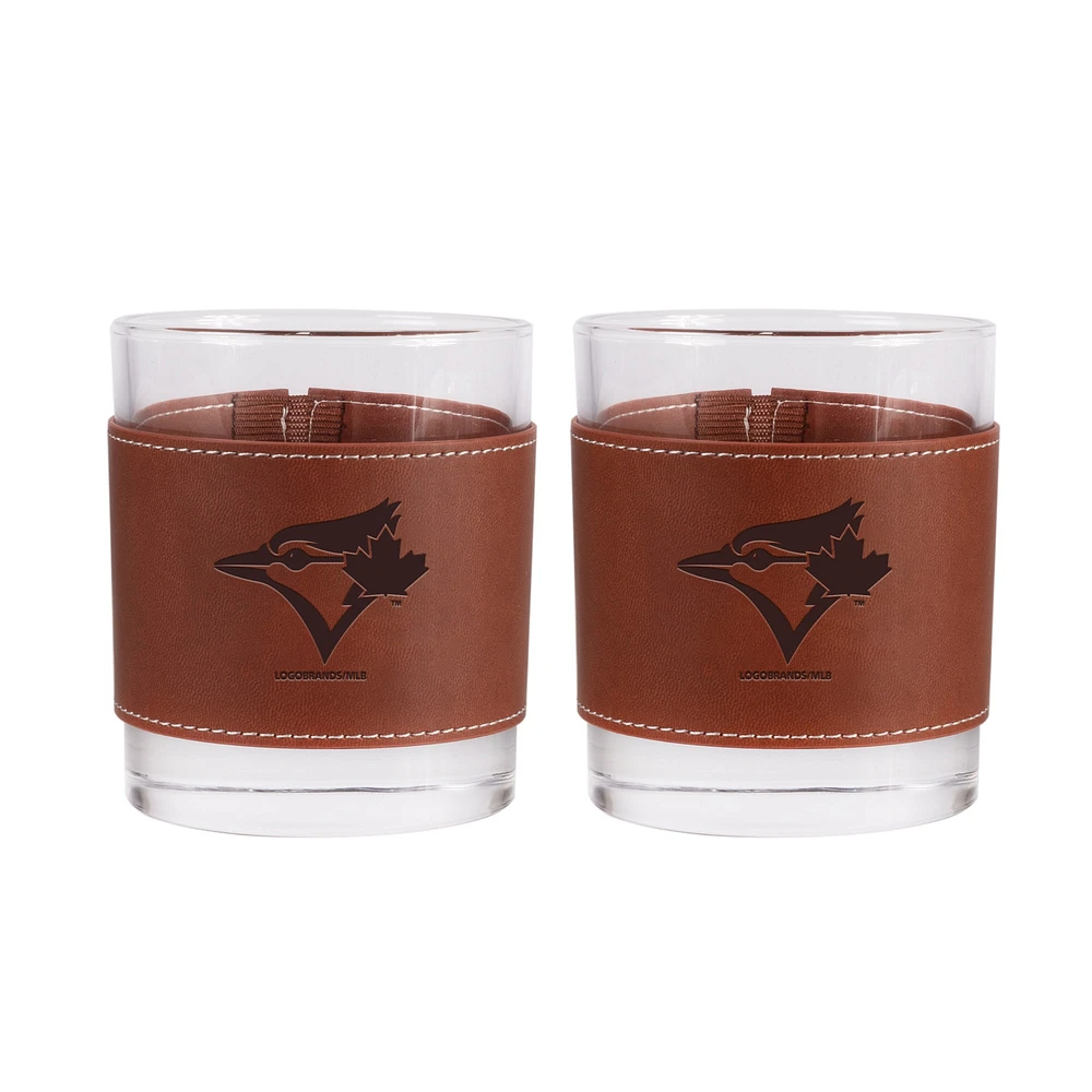 Lot de 2 verres à whisky Toronto Blue Jays de 12 oz avec emballage en cuir