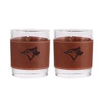 Lot de 2 verres à whisky Toronto Blue Jays de 12 oz avec emballage en cuir