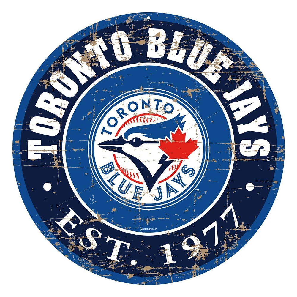 Blue Jays de Toronto - Enseigne murale ronde 22'' en PVC avec logo vieilli