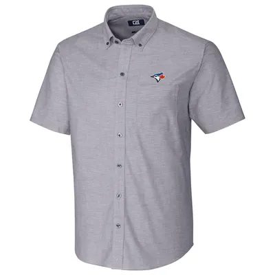 Toronto Blue Jays Cutter & Buck Short Sleeve Stretch Oxford Button-Down Shirt - Charcoal