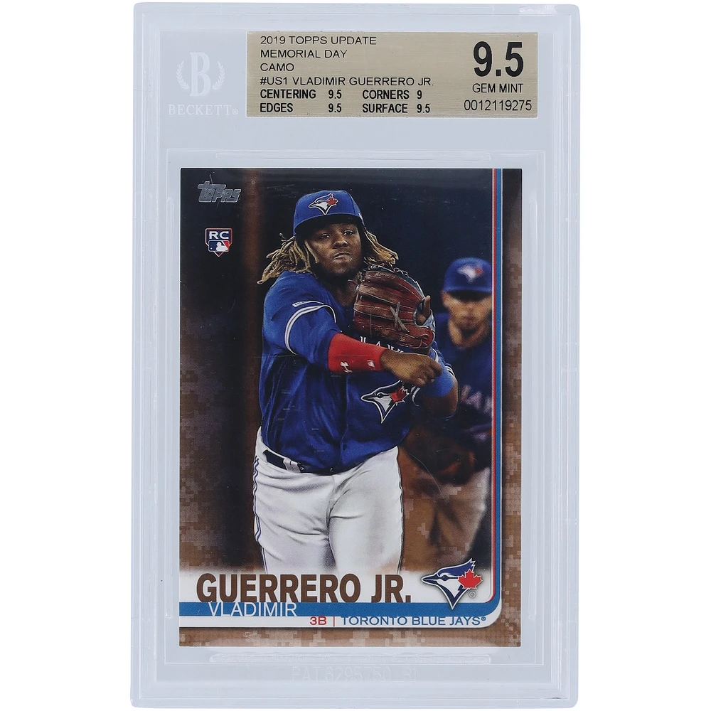 Carte recrue authentifiée 9.5 BGS #US1 #7/25 des Blue Jays de Toronto Vladimir Guerrero Jr. Mise à jour Topps Memorial Day Camo 2019 - Sous-grades 9.5, 9, 9.5, 9.5