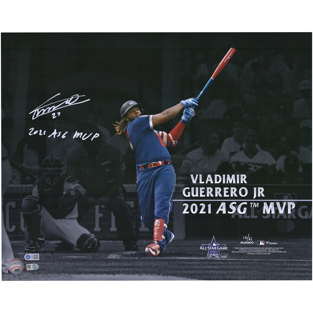 Photographie autographiée de Vladimir Guerrero Jr. des Blue Jays de Toronto, MVP du match des étoiles, 16" x 20", avec l'inscription "2021 ASG MVP" - Édition limitée à 21 exemplaires