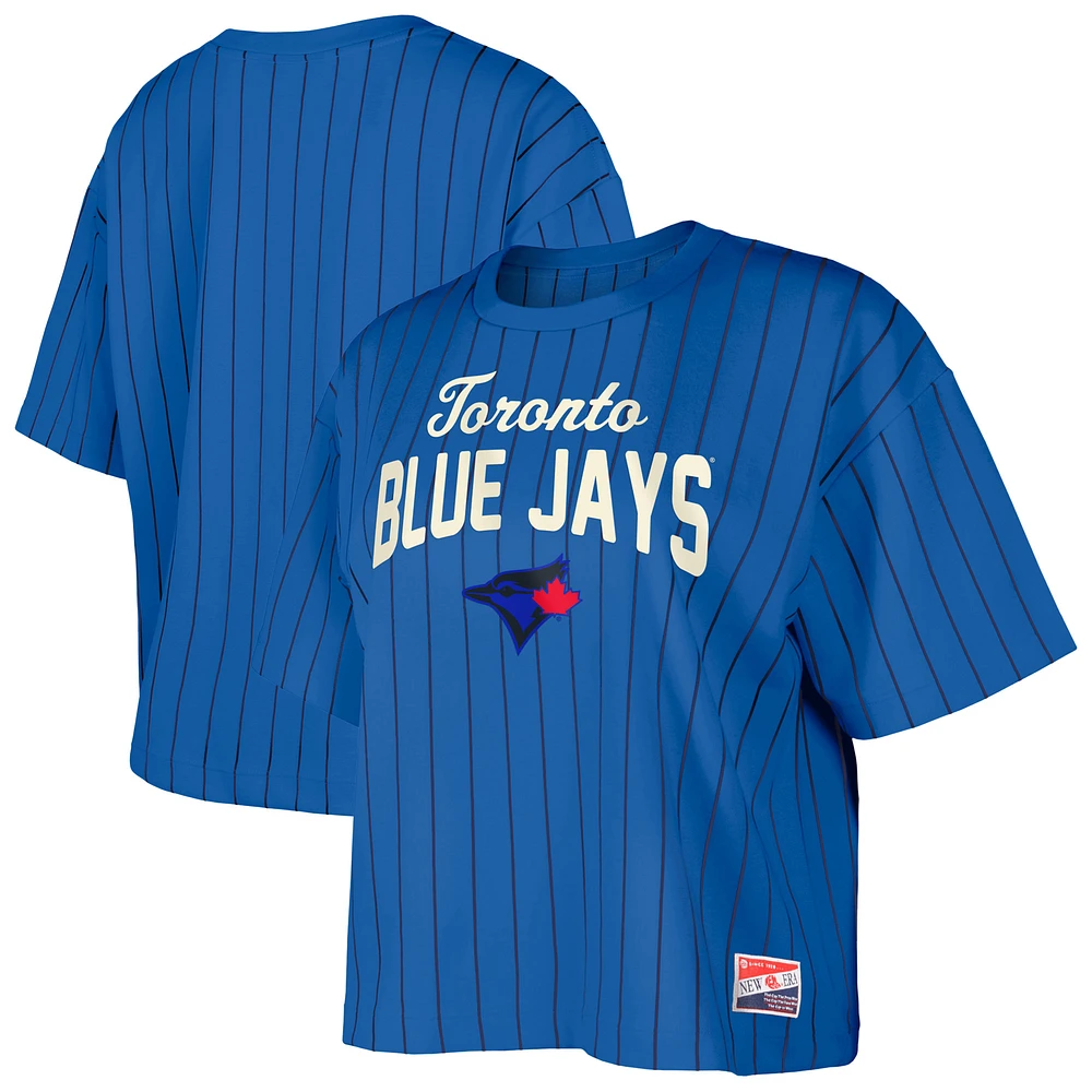 Women's New Era  Blue Toronto Jays City Connect Multiplier Pinstripe Cropped T-Shirt