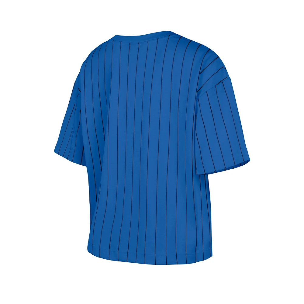 Women's New Era  Blue Toronto Jays City Connect Multiplier Pinstripe Cropped T-Shirt