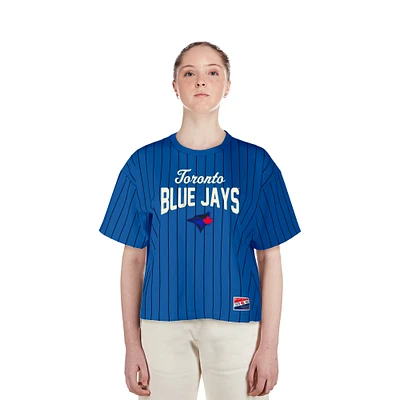 Women's New Era  Blue Toronto Jays City Connect Multiplier Pinstripe Cropped T-Shirt