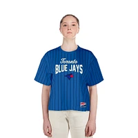 Women's New Era  Blue Toronto Jays City Connect Multiplier Pinstripe Cropped T-Shirt