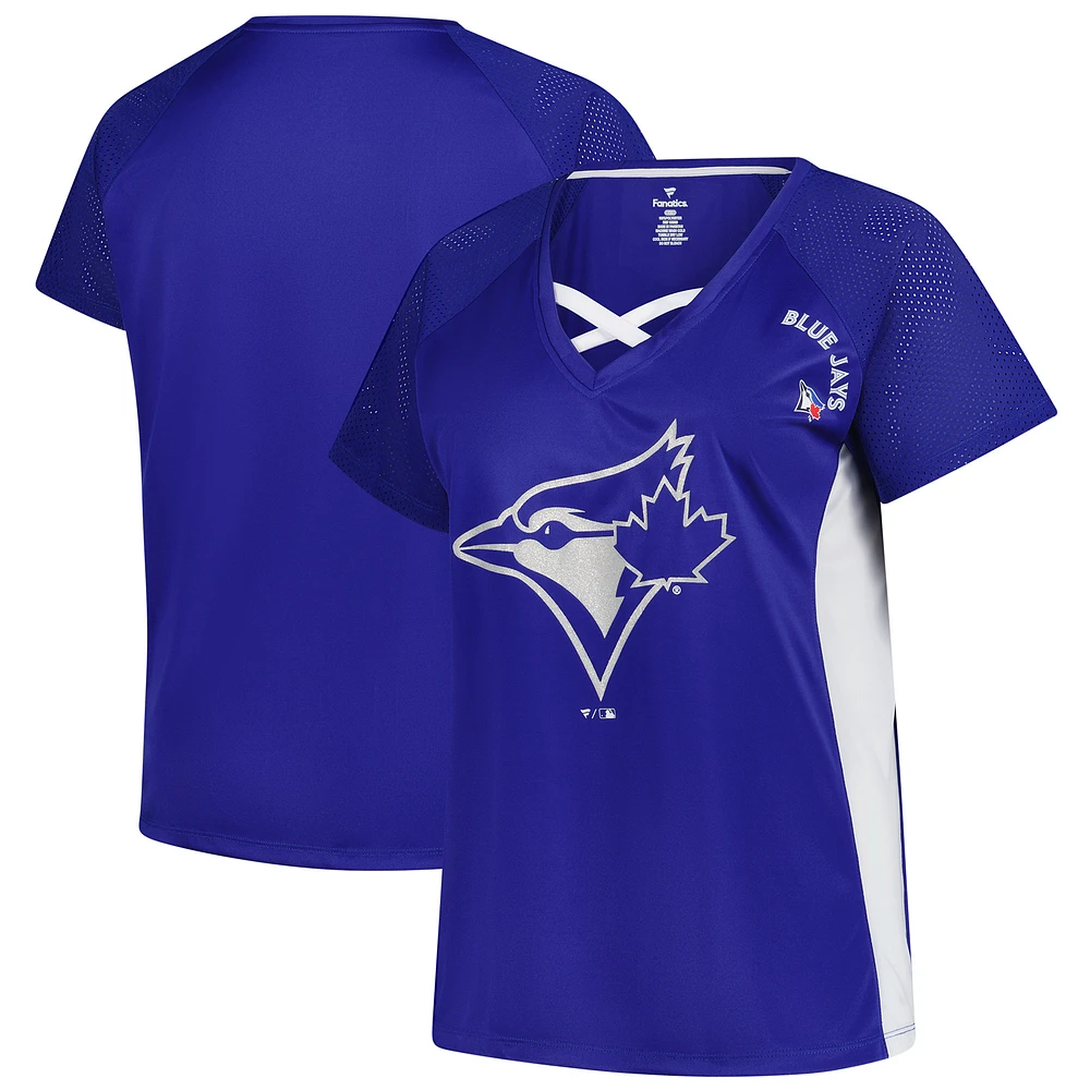 Women's Profile  Royal Toronto Blue Jays Glitter Raglan V-Neck T-Shirt