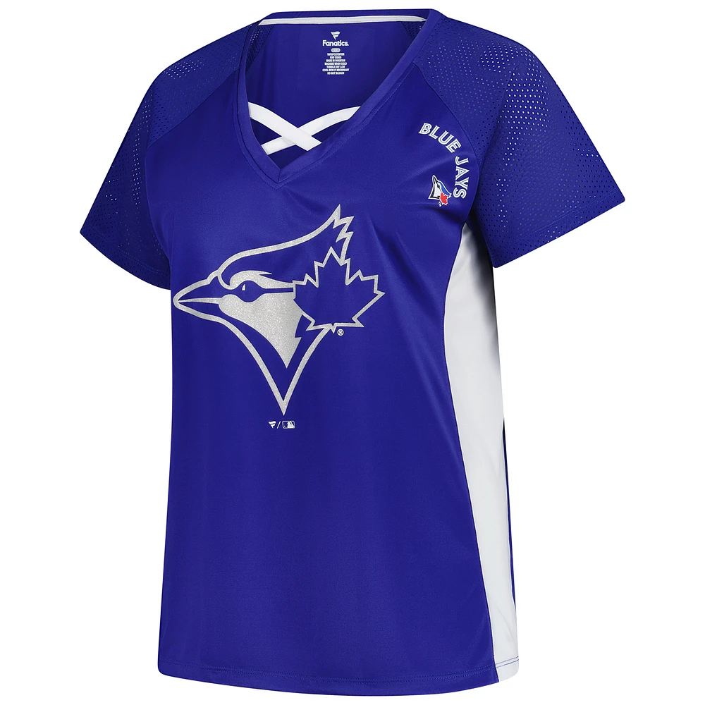 Women's Profile  Royal Toronto Blue Jays Glitter Raglan V-Neck T-Shirt