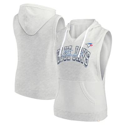 Women's Fanatics Gray Toronto Blue Jays Lounge Script V-Neck Sleeveless Pullover Hoodie