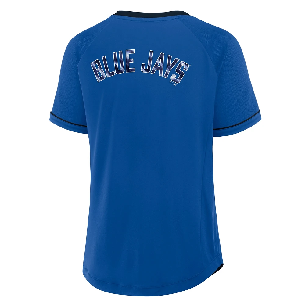 Women's Fanatics Royal Toronto Blue Jays League Diva Star Raglan V-Neck T-Shirt