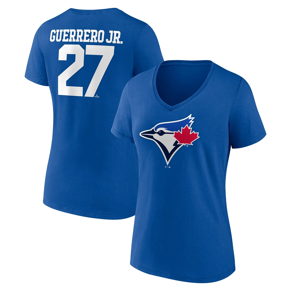 Women's Fanatics Vladimir Guerrero Jr. Royal Toronto Blue Jays Icon Name & Number V-Neck T-Shirt