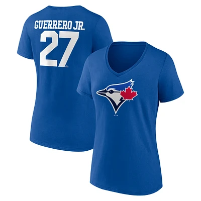 Women's Fanatics Vladimir Guerrero Jr. Royal Toronto Blue Jays Icon Name & Number V-Neck T-Shirt