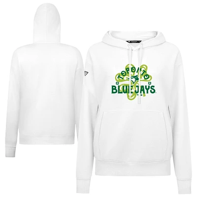 Women's Levelwear  White Toronto Blue Jays St. Patrick's Day Adorn Shamrock Pullover Hoodie