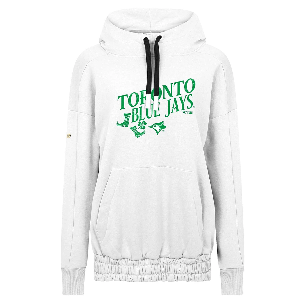 Women's Levelwear  White Toronto Blue Jays St. Patrick's Day Waterfall Boots Pullover Hoodie