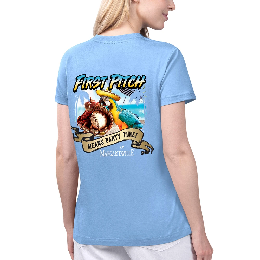 T-shirt à col en V des Blue Jays de Toronto, bleu poudre Margaritaville pour femmes