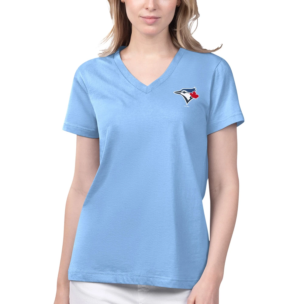 T-shirt à col en V des Blue Jays de Toronto, bleu poudre Margaritaville pour femmes