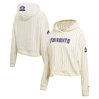 Women's Pro Standard Cream Toronto Blue Jays Pinstripe Retro Classic Cropped Pullover Hoodie