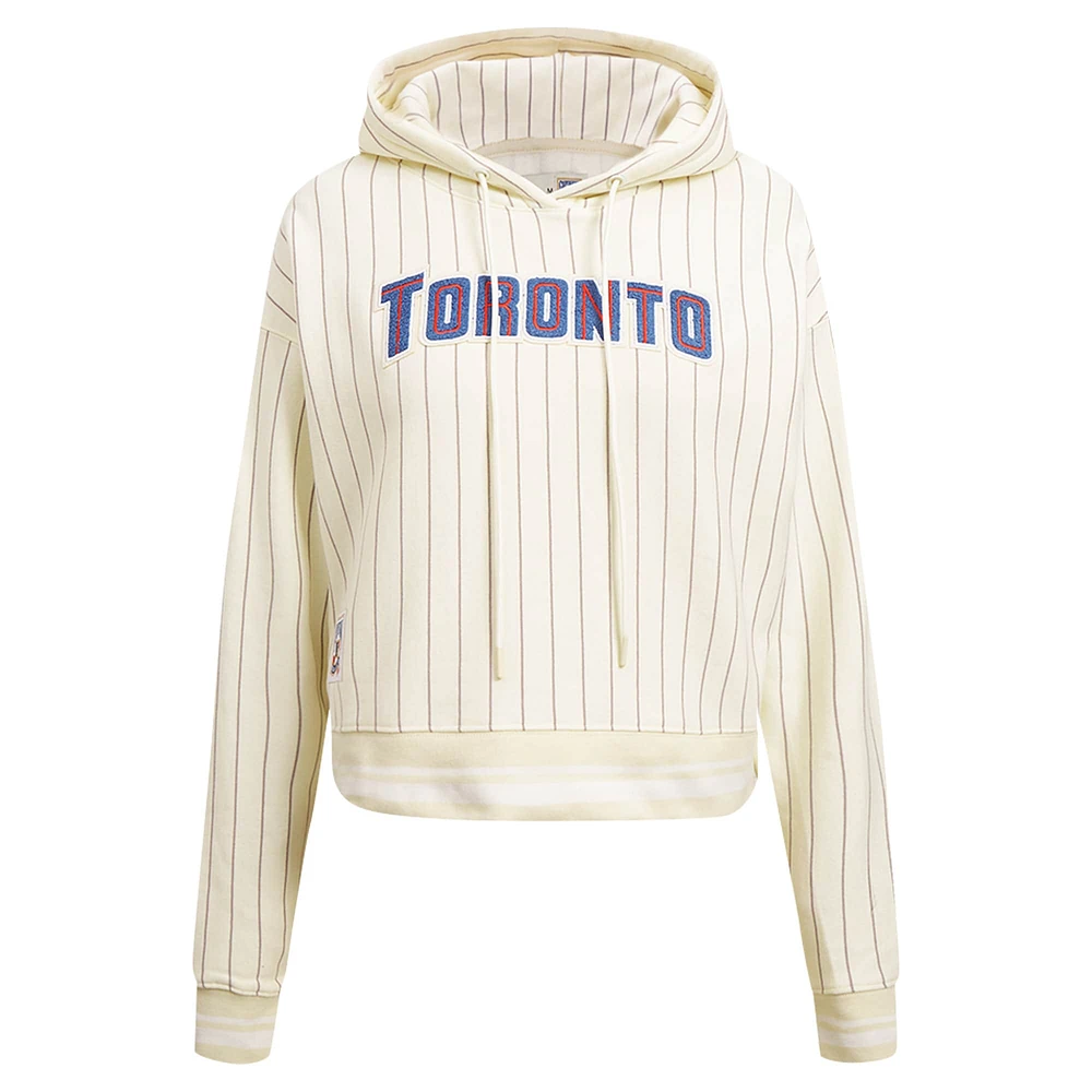 Pull à capuche court classique rétro fines rayures Pro Standard crème des Blue Jays de Toronto pour femmes