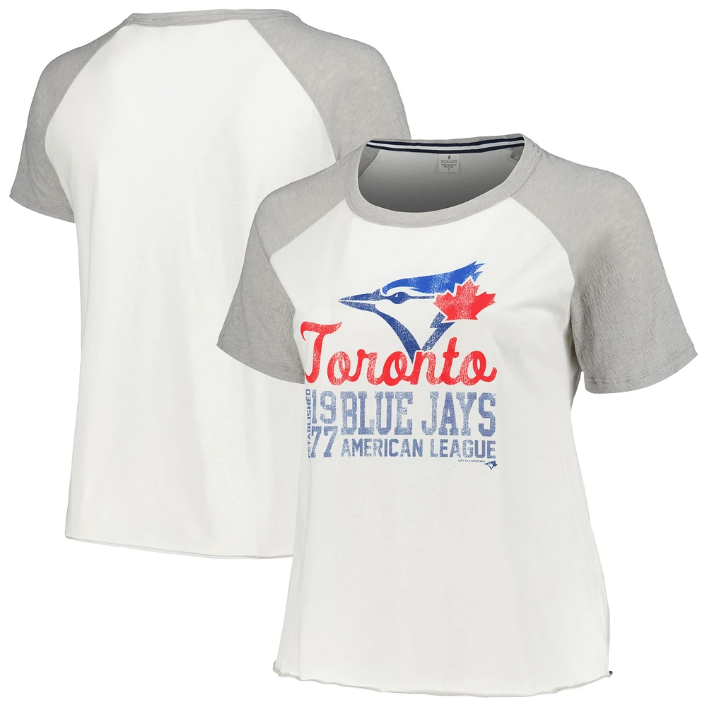 T-shirt raglan de baseball taille plus pour femmes, doux comme un raisin, blanc des Blue Jays Toronto