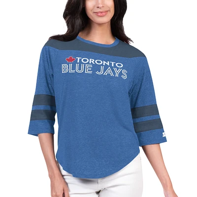 Women's Starter Royal Toronto Blue Jays Full Back Color Block 3/4 Sleeve Tri-Blend T-Shirt