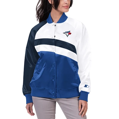 Veste universitaire à bouton-pression complète Starter Royal Toronto Blue Jays High Post Raglan pour femmes