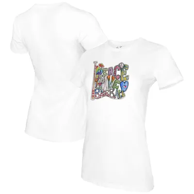 Lids Toronto Blue Jays Tiny Turnip Women's Peace Love Baseball 3/4-Sleeve Raglan  T-Shirt - White/Black