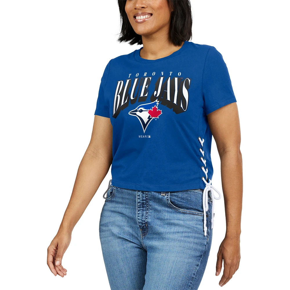 WEAR by Erin Andrews T-shirt court à lacets sur le côté des Blue Jays de Toronto Royal pour femmes