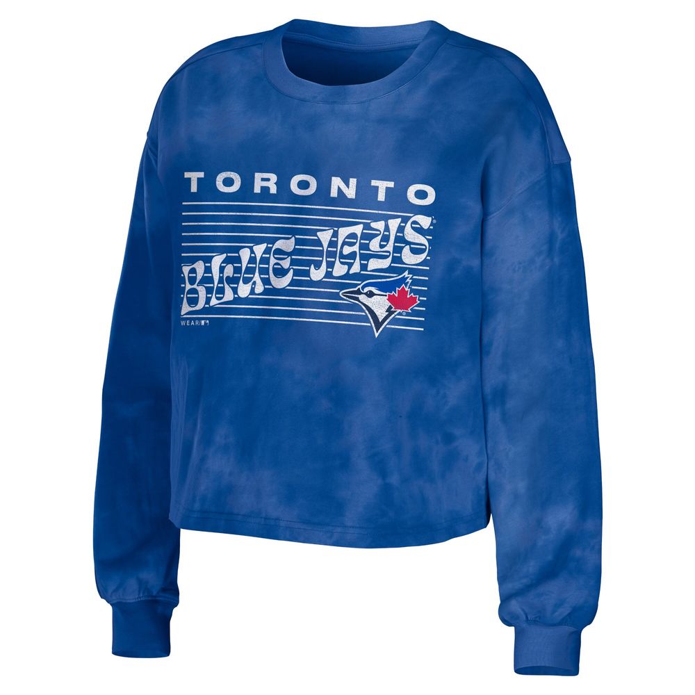 Women's WEAR by Erin Andrews Royal Toronto Blue Jays Tie-Dye Cropped Pullover Sweatshirt & Shorts Lounge Set