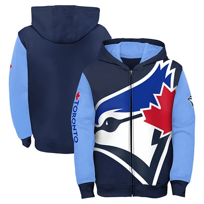 Sweat à capuche entièrement zippé bleu marine pour jeunes des Blue Jays de Toronto