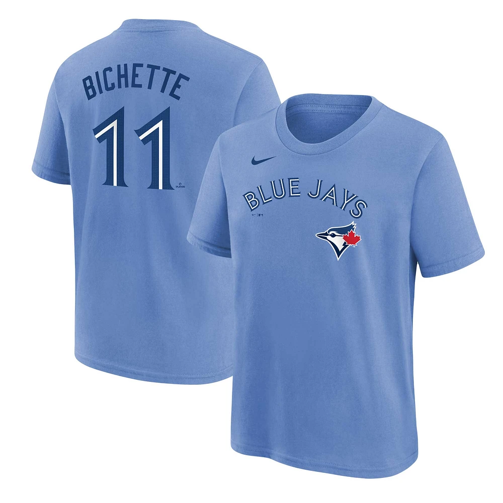 T-shirt avec nom et numéro des Blue Jays de Toronto Nike Bo Bichette pour jeunes, bleu poudre