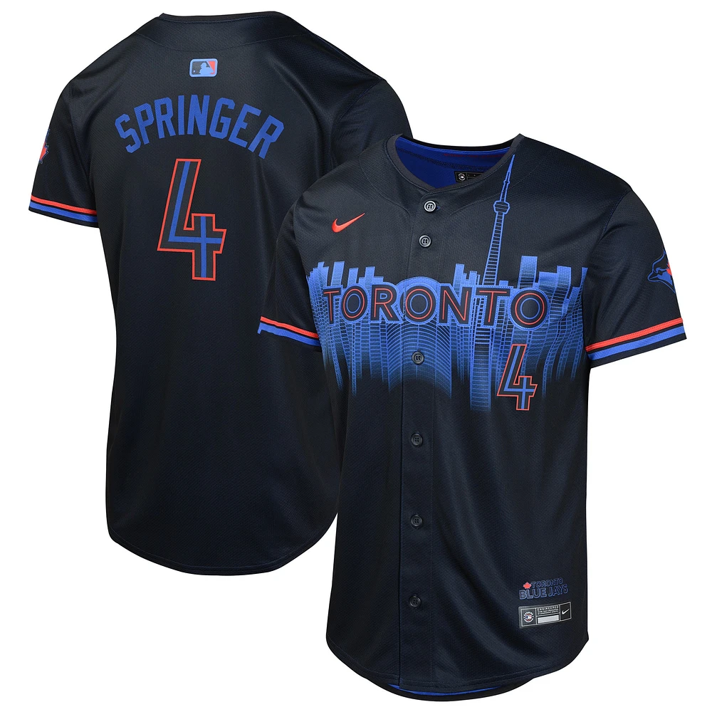 Maillot de joueur Nike George Springer pour jeunes des Blue Jays Toronto 2024 City Connect Limited, bleu marine