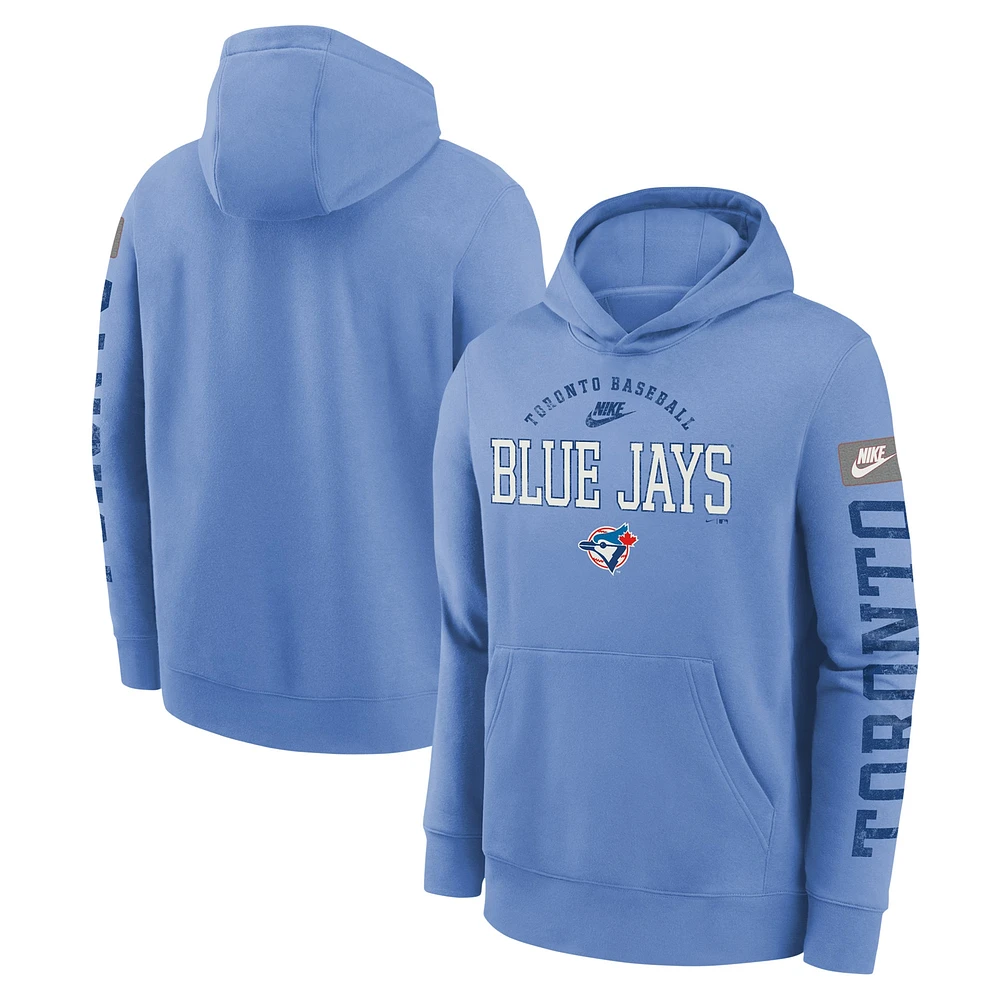 Sweat à capuche en molleton Nike pour jeunes, bleu poudre, Toronto Blue Jays Cooperstown Collection Splitter Club