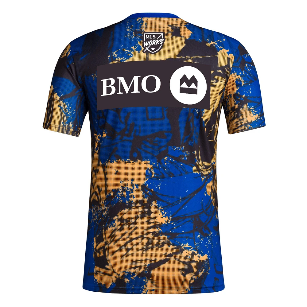 Men's adidas  College Royal/Gold Toronto FC 2023 MLS Works Kick Childhood Cancer x Marvel Pre-Match Performance Top