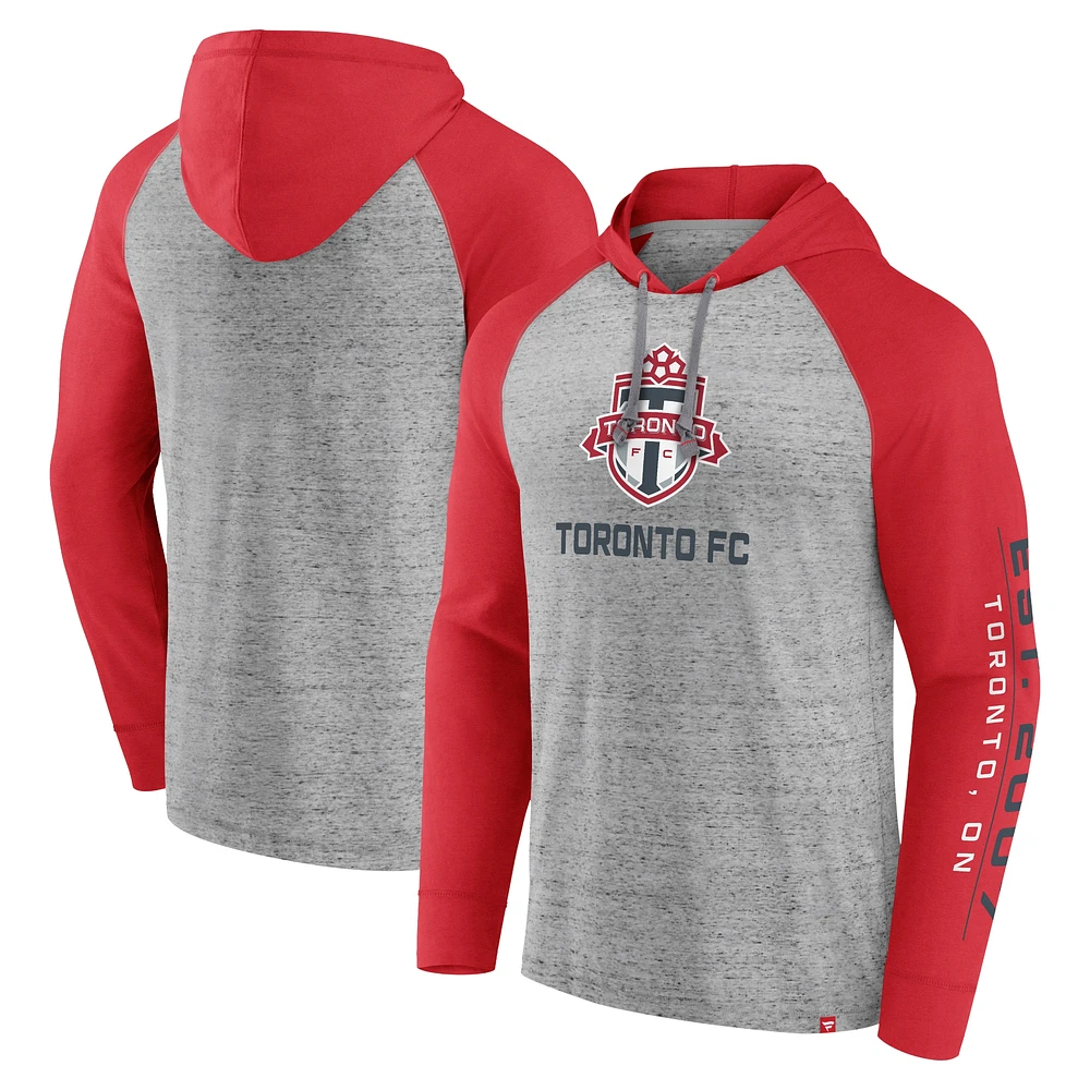 Sweat à capuche Fanatics pour hommes, gris chiné/rouge, Toronto FC Deflection Raglan