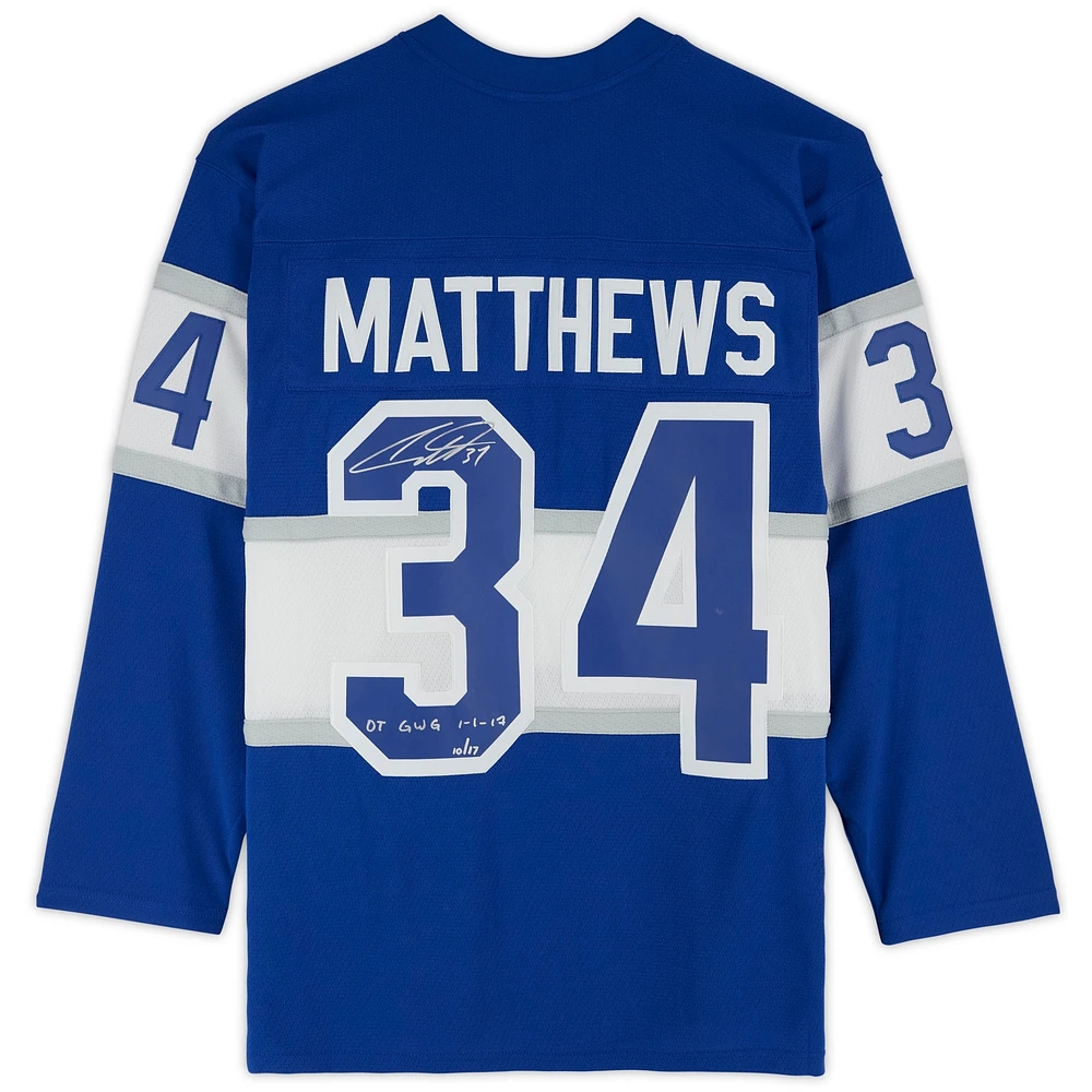 Auston Matthews Toronto Maple Leafs Autographed 2017 Centennial Classic Mitchell & Ness Jersey with "OT GWG 1-1-17" Inscription - Limited Edition of 17