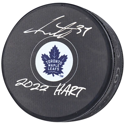 Auston Matthews Toronto Maple Leafs Autographed 2022 Hart Trophy Winner Hockey Puck with ''2022 Hart'' Inscription